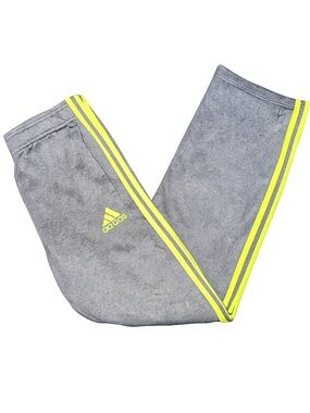 adidas Kids Gray Joggers with Neon Yellow Side Stripes